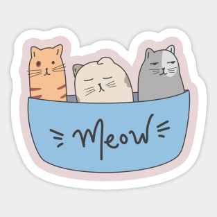 Cute doodle of group of cats in a bowl Sticker